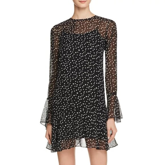 Theory - Women's Silk Mini Dress, 'Marah' Stars Print, Sheer  - Black, Size 10 - Picture 1 of 15